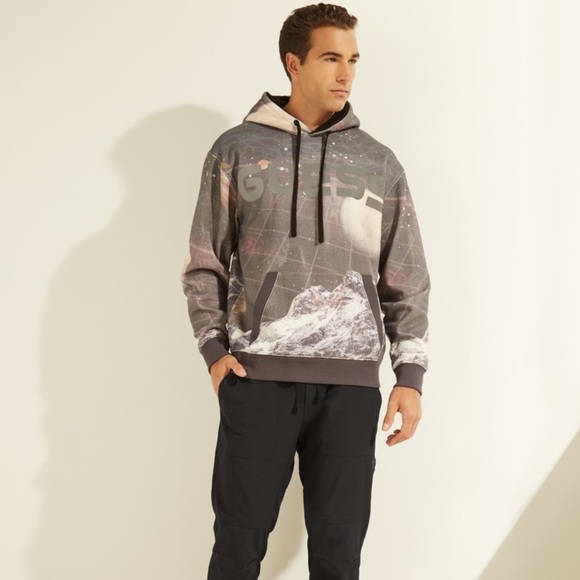 New GUESS Roy Fleece Space Gray Hoodie SZ XS - Picture 3 of 8